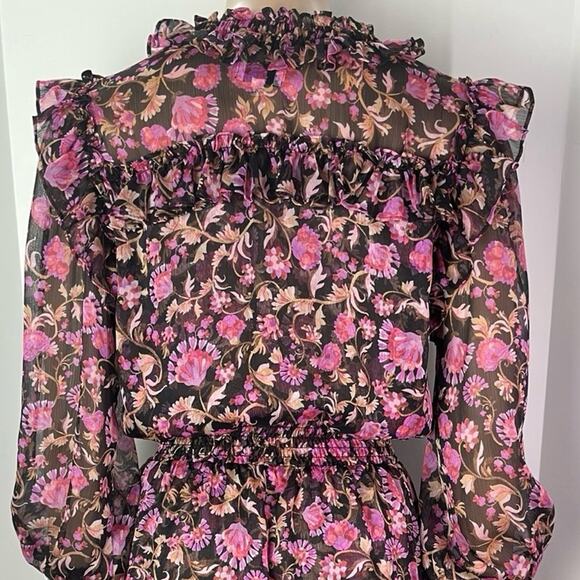 Misa Los Angeles Karla Floral Print Sheer Ruffle Long Sleeve Mini Dress - Picture 7 of 12